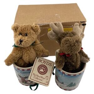 Mini and Moe Boyds Bears Moose Bear Cup Ornaments C08190 QVC 2004 Exclusive NRFB